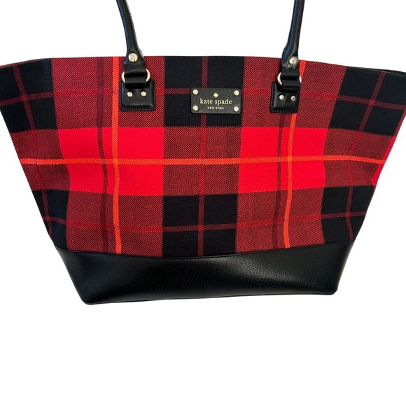 NWOT Kate Spade New York Medium Harmony Plaid Tote Bag With Black Leather Bottom - Picture 2 of 13